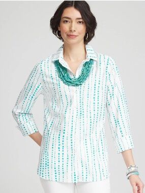 Chico’s No Iron Sateen Bubble Print Shirt Button Up Top Seaspray Size 3 US 16